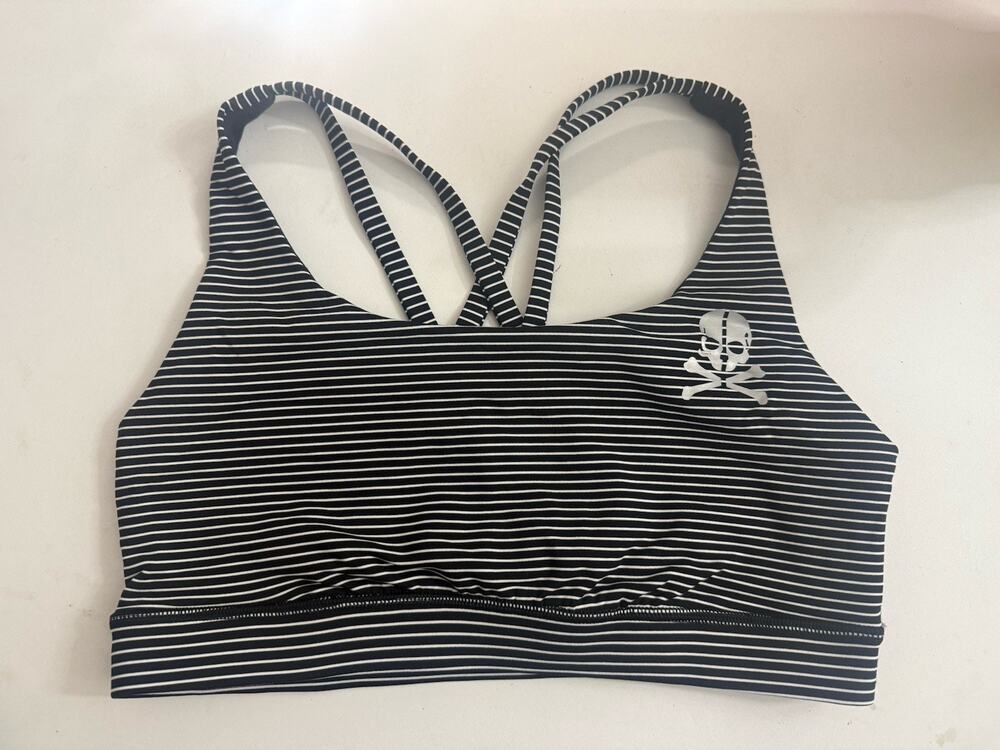 Lululemon Women’s Sports Bra Size 8 Black White Striped Skull Crossback Yoga
